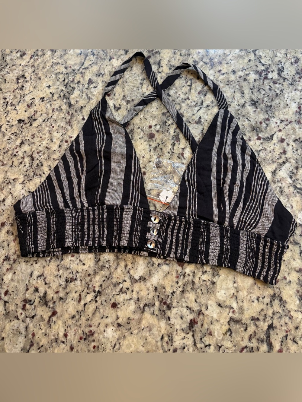 Topshop Black and Cream Striped Halter Top